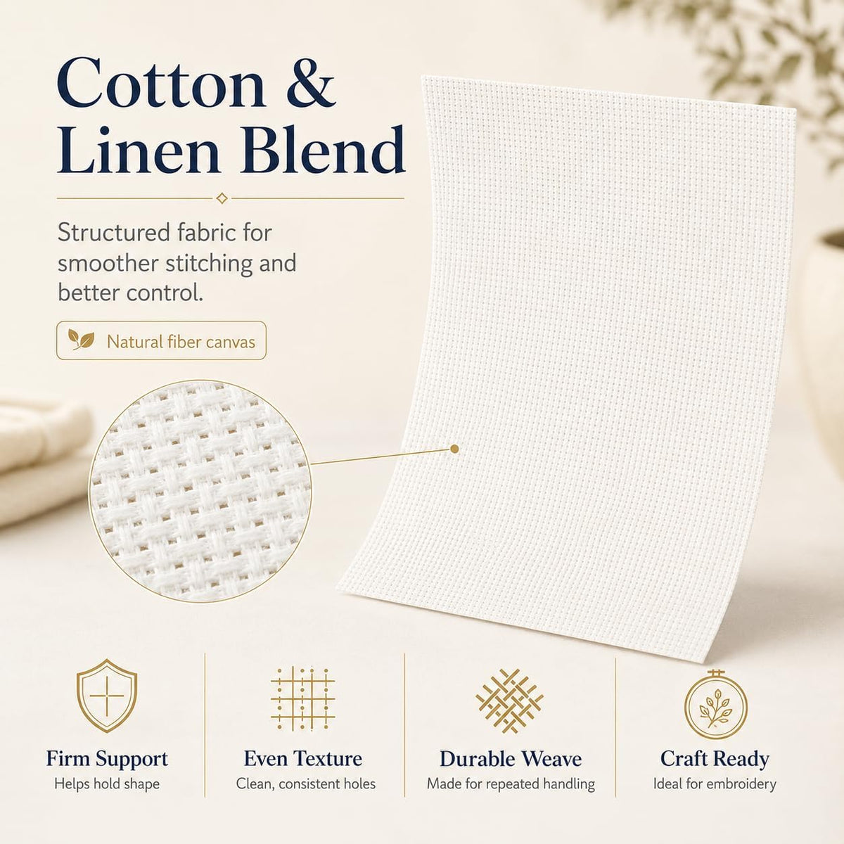 Needlepoint Canvas 13 Mesh, Cotton & Linen Blend, White, 18" x 20"