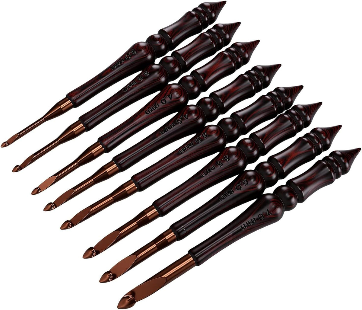 GOWENIC Crochet Hook Set 8 Pcs 3-7mm Ergonomic Aluminum with Wood