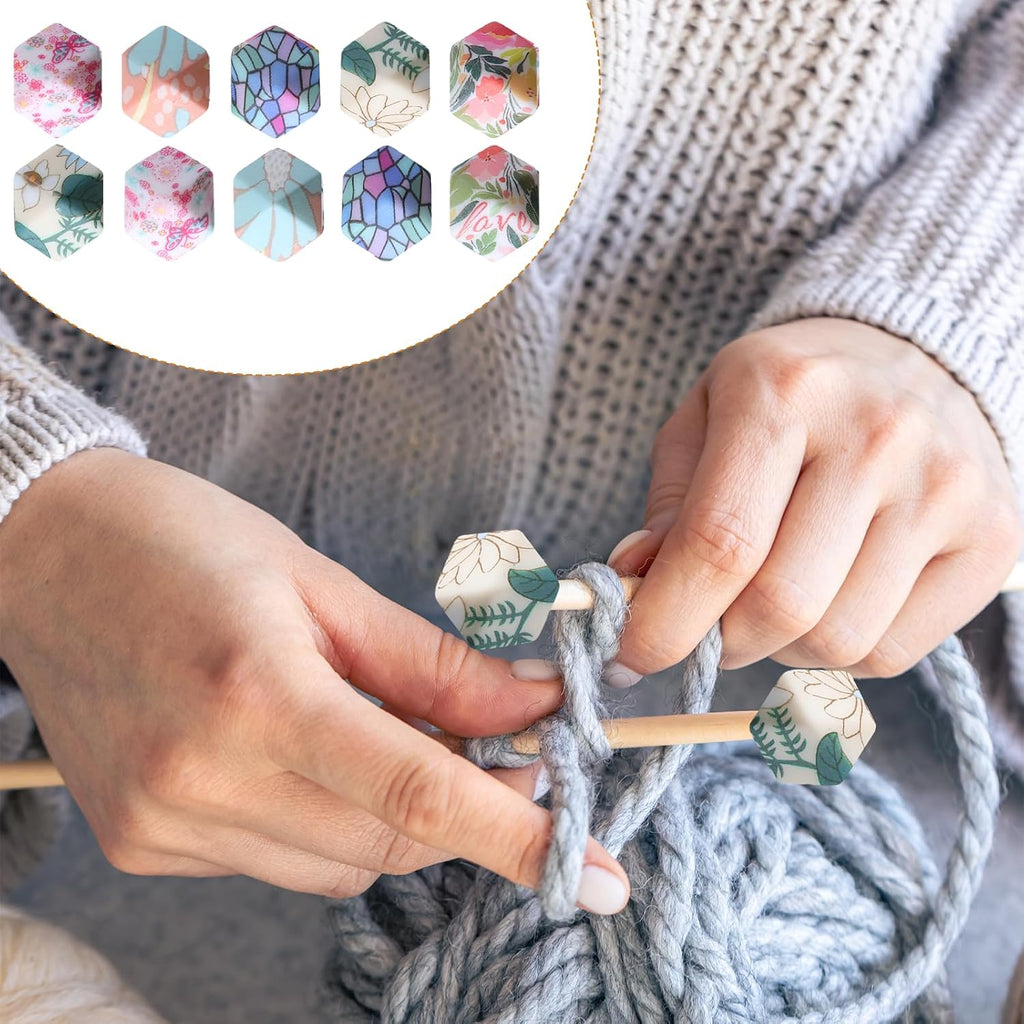 Lusofie 10Pcs Knitting Needle Stoppers, Hexagon Stitch Stoppers