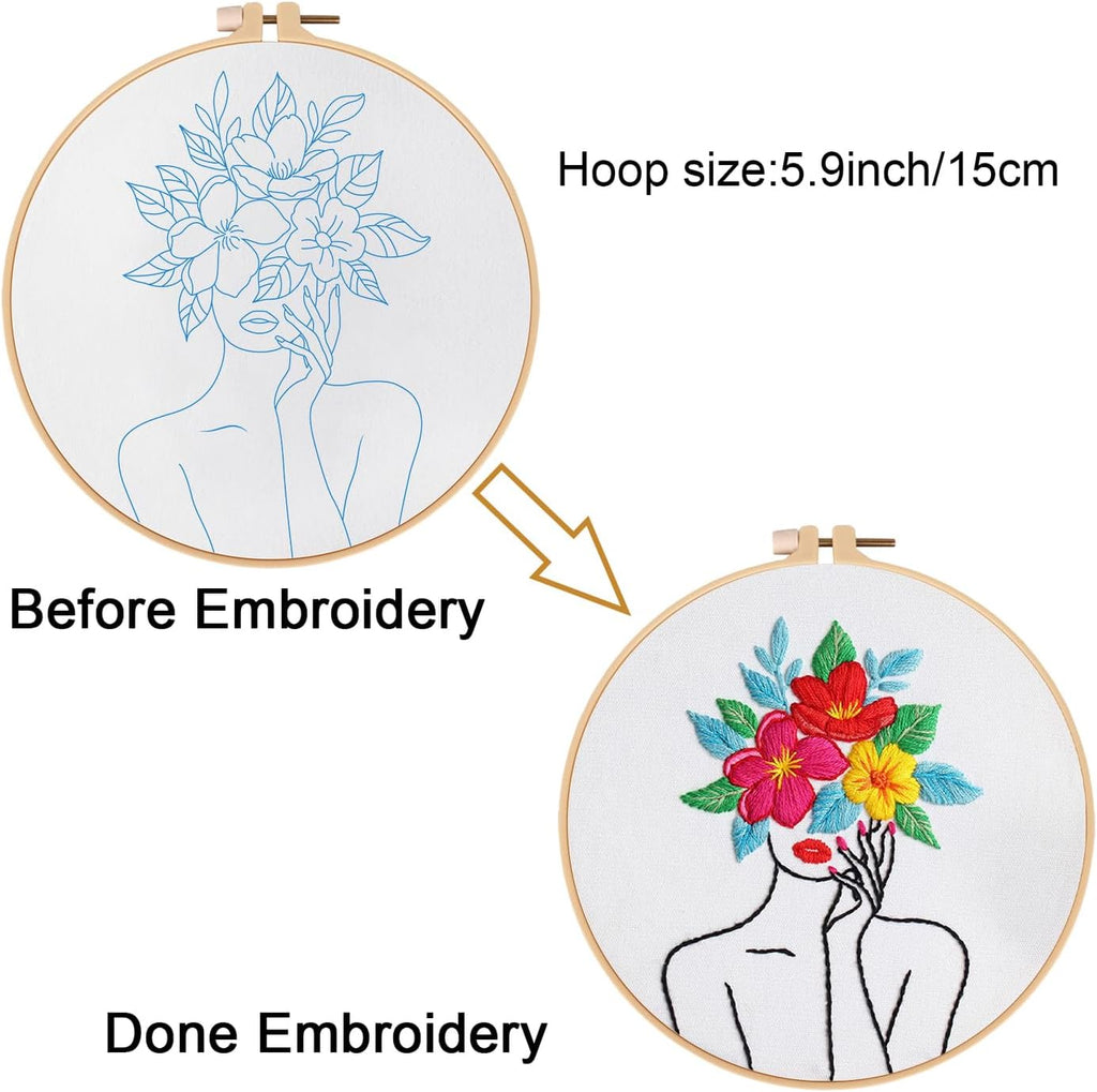 Louise Maelys Flower Woman Embroidery Kit for Beginners DIY Gift Set