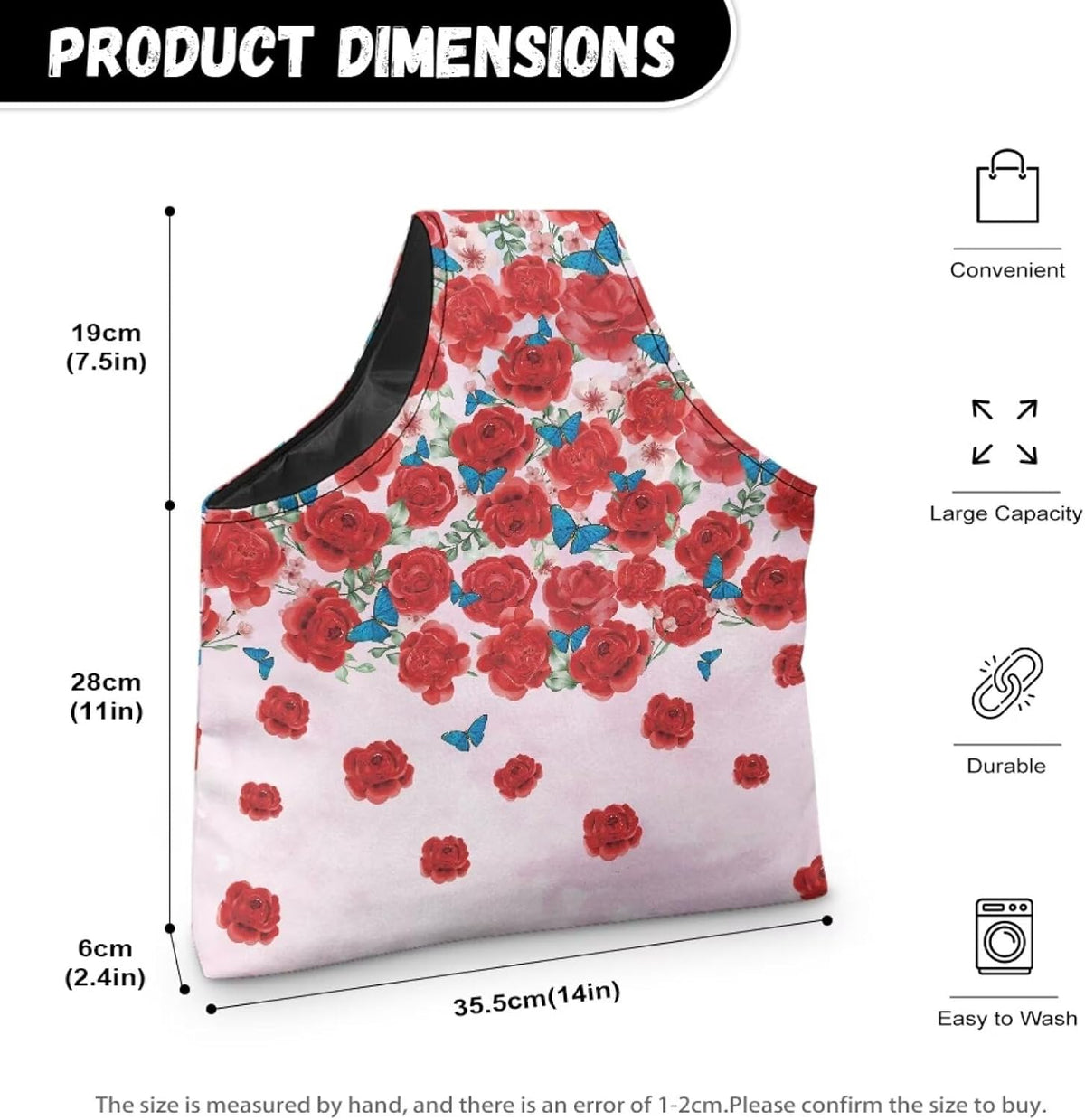 Viewamoon Sewing Kit Storage Bag Pink Red Rose Flower Blue Butterfly