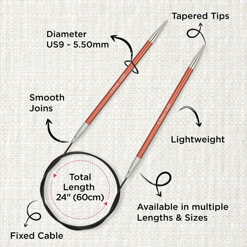 KnitPro Zing Fixed Circular Needles 40" (100cm) | US Size 9 (5.5mm)