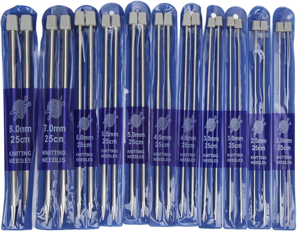 11 Pairs of Stainless Steel Knitting Needles, Metal Knitting Needles