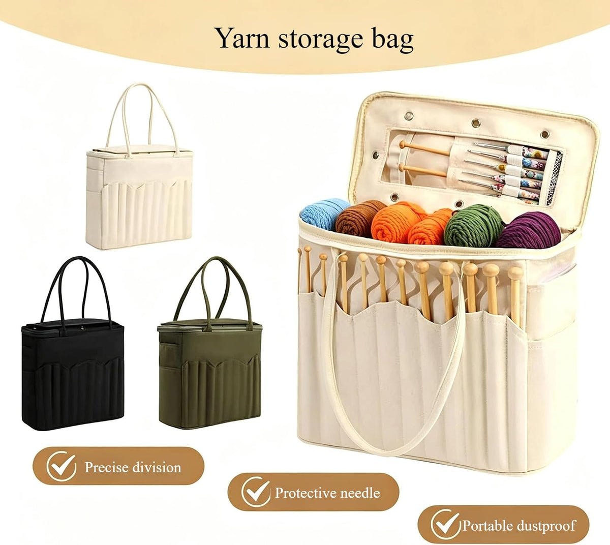 Portable Knitting Yarn Storage Bag, Expandable Anti-Tangle Crochet