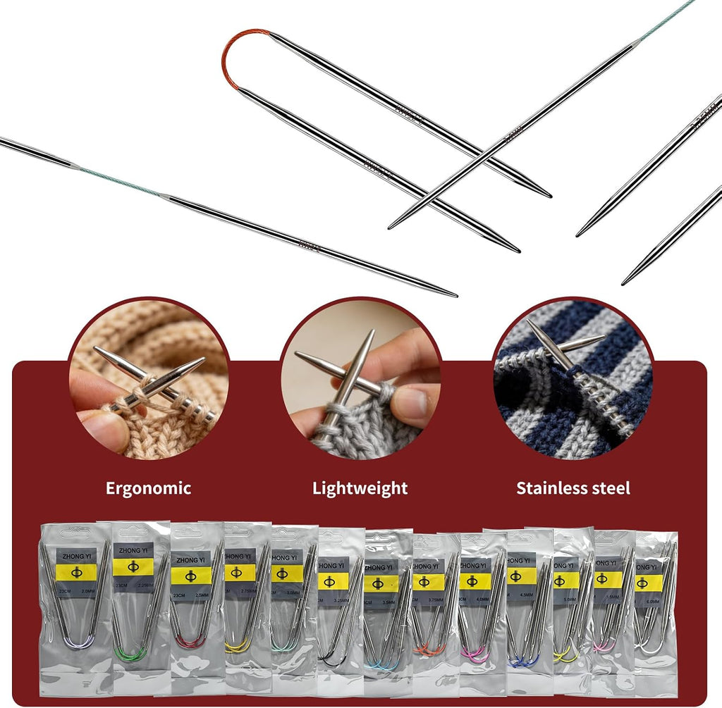 Soosui 4.0mm Circular Knitting Needles US6 |3-Pack 9-inch (23cm)