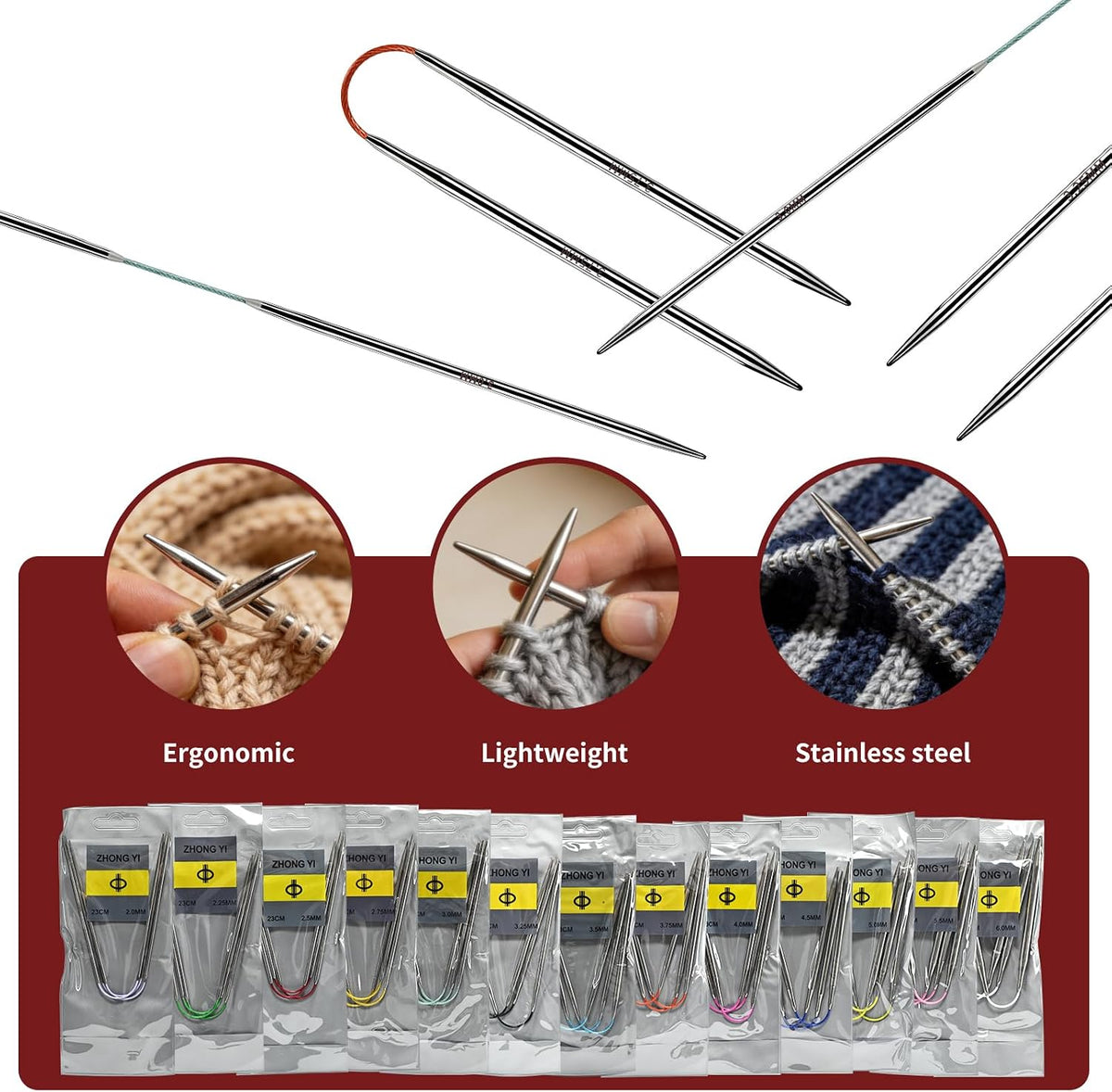 Soosui 4.0mm Circular Knitting Needles US6 |3-Pack 9-inch (23cm)