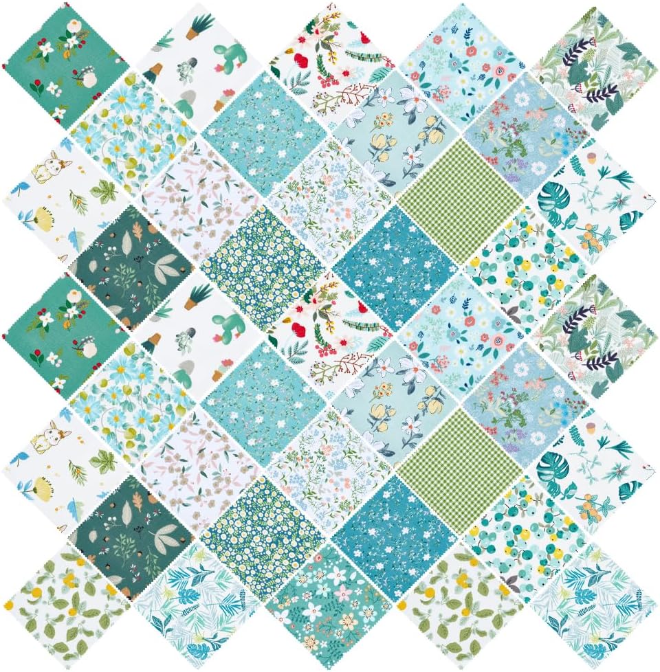 PH PandaHall 42pcs Floral Cotton Fabric Squares, 21 Styles 5x5 inch