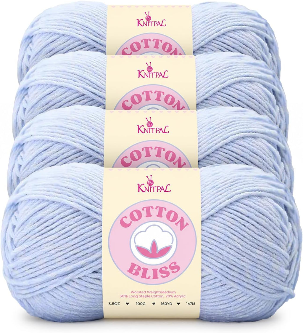 Cotton Bliss #4 Cotton Blend Yarn, 4-Pack (640Yds/400G), Lavender