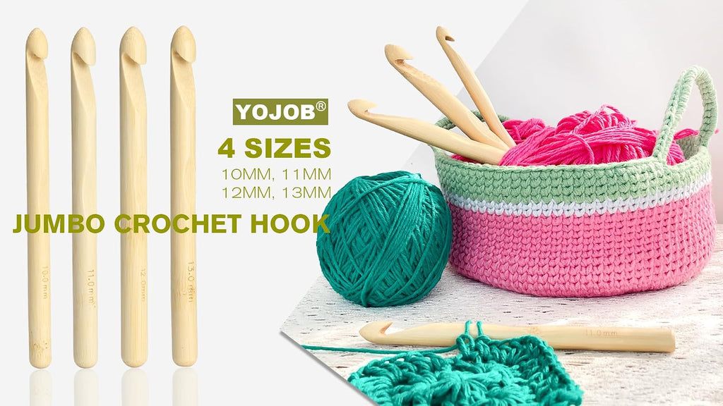 4Sizes Large Crochet Hooks 10mm,11mm,12mm,13mm, Bamboo Jumbo Crochet