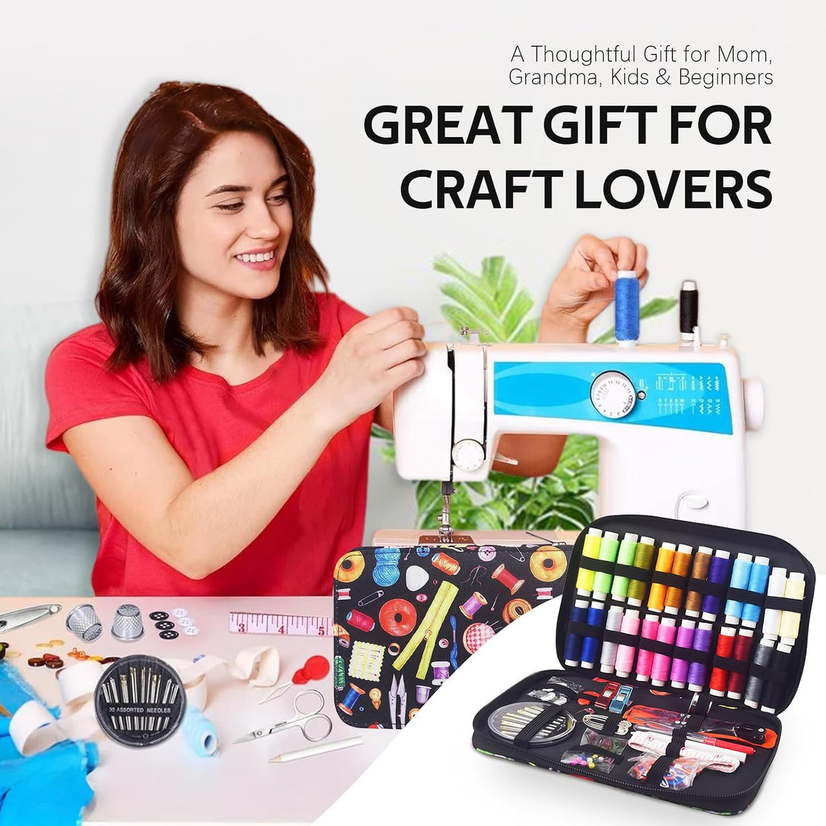 Portable Sewing Kit, 24 Color Threads, Sewing Supplies Organizer with