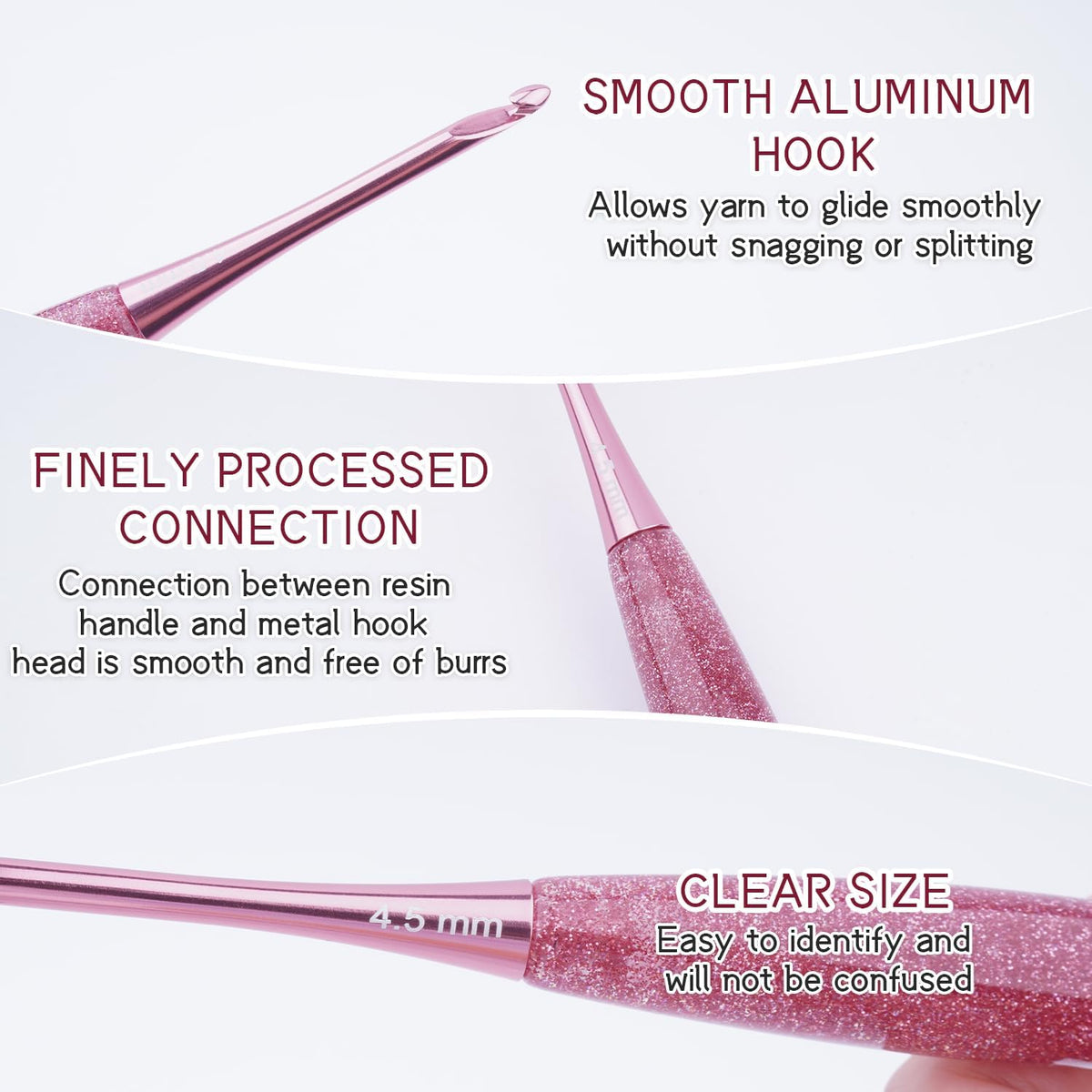 Weabetfu Inline Crochet Hooks Size G/6(4mm) with Glitter Resin Grips