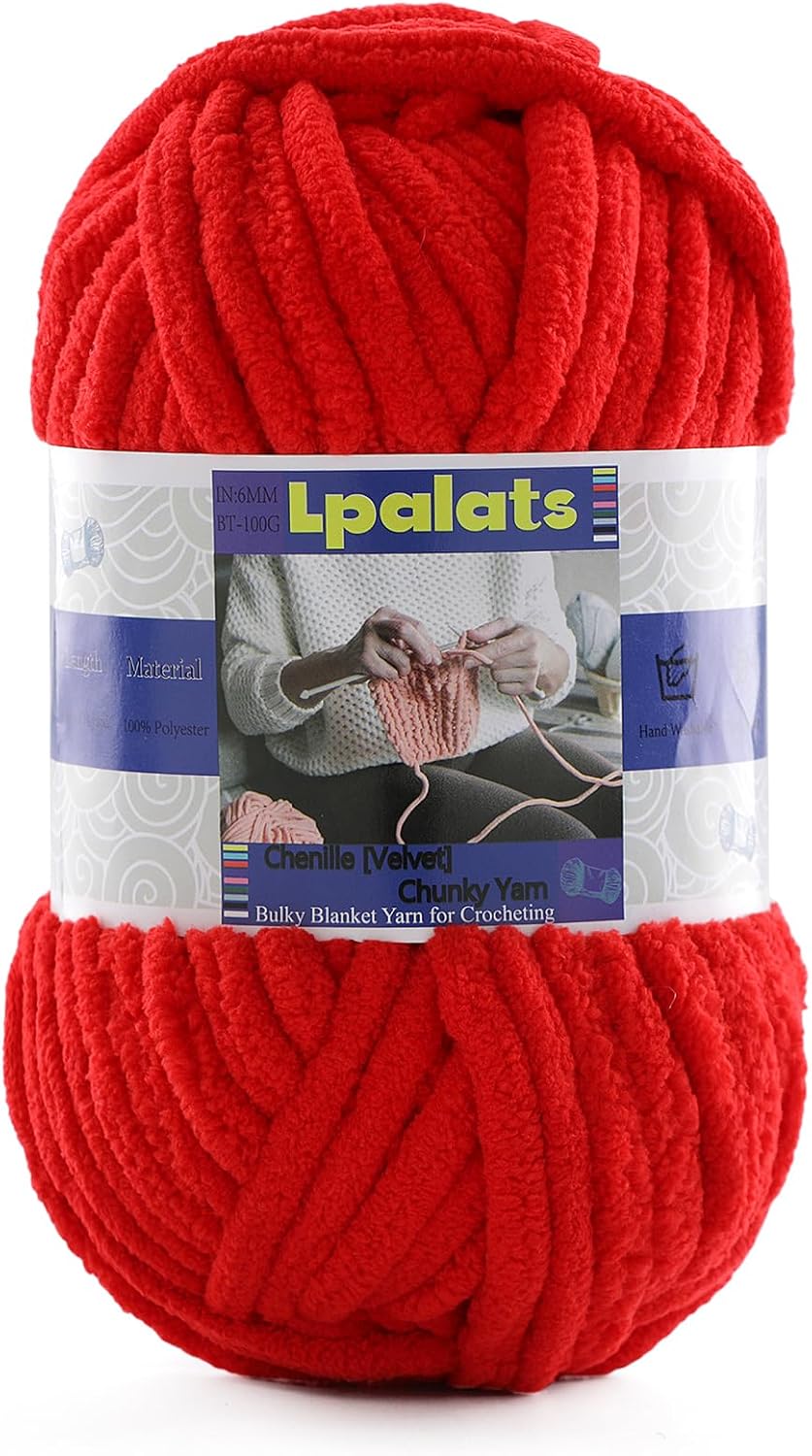 #6 Super Bulky Blanket Red Yarn - Chunky Chenille Yarn for Crocheting