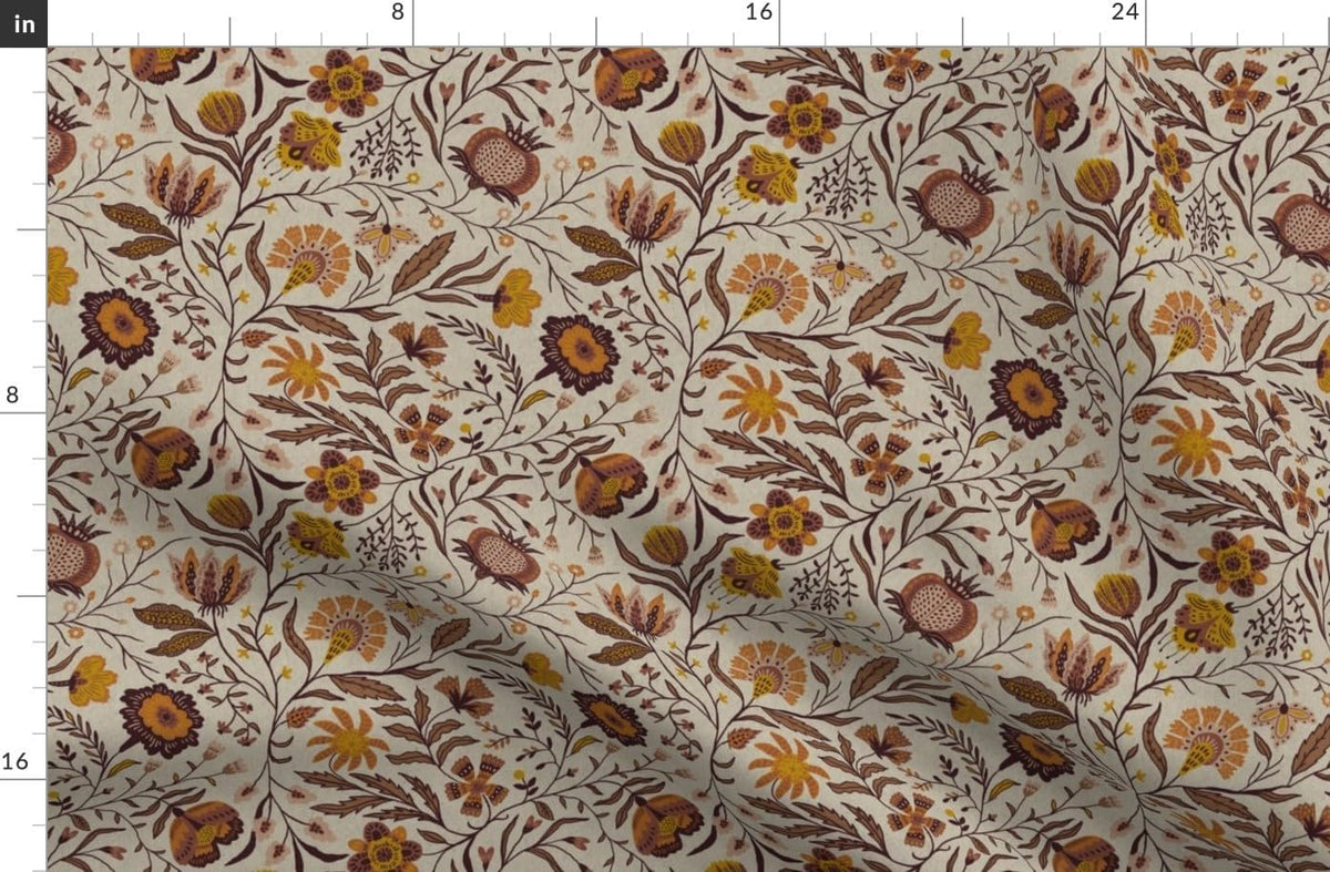 Spoonflower Fabric Bohemian Botanical Floral on Essex Linen