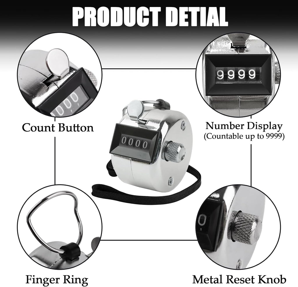 BGJRBY Metal Hand Tally Clicker Counter, 4-Digit Number Display for