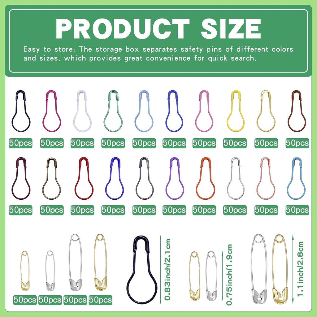 1200 Pcs 22 Colors Metal Stitch Markers, Bulb Gourd Safety Pins