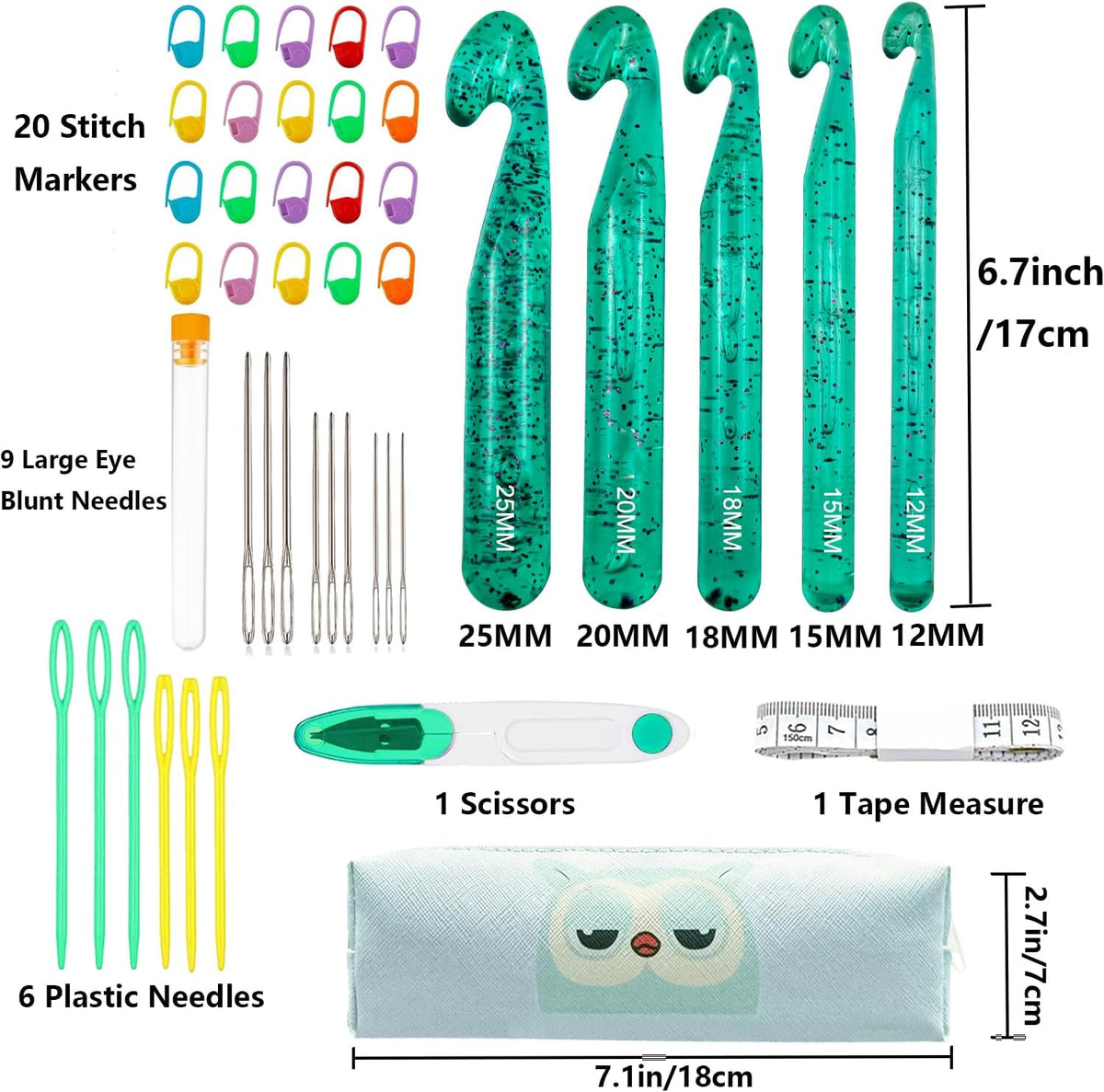 43 Pcs Large Crochet Hooks Set,12mm 15mm 18mm 20mm 25mm Large Crochet