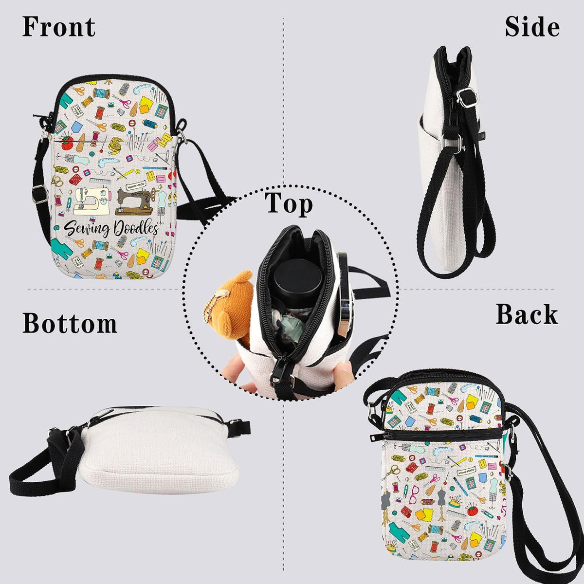 GJTIM Sewing Gift for Women Sewing Project Bag Sewing Doodles Zipper