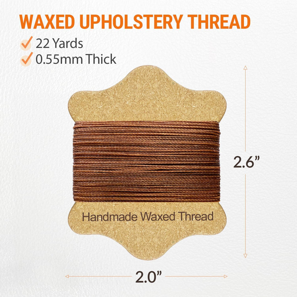 Waxed Sewing Thread (Brown Color), Heavy Duty Needles (11 PCS) Large
