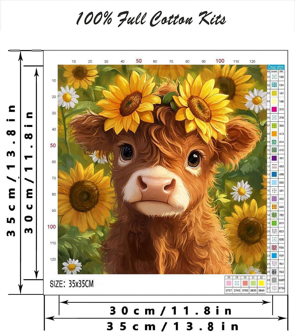Cattle Sunflower Stamped Cross Stitch Kits for Adults - Embroidery