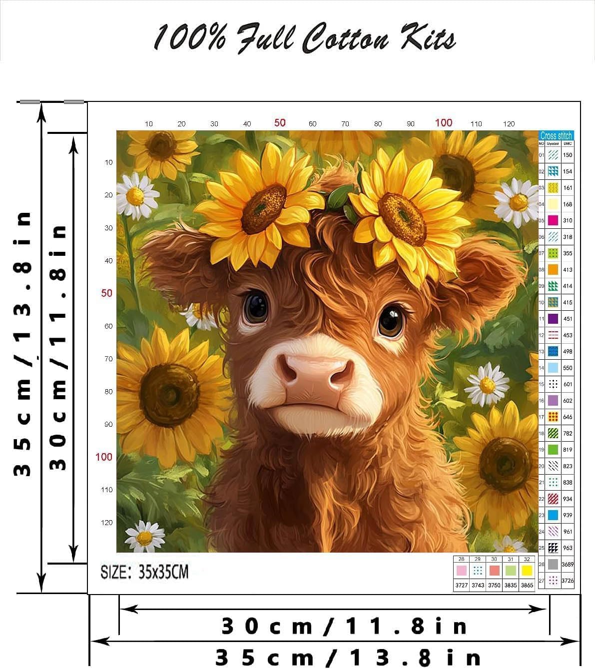 Cattle Sunflower Stamped Cross Stitch Kits for Adults - Embroidery