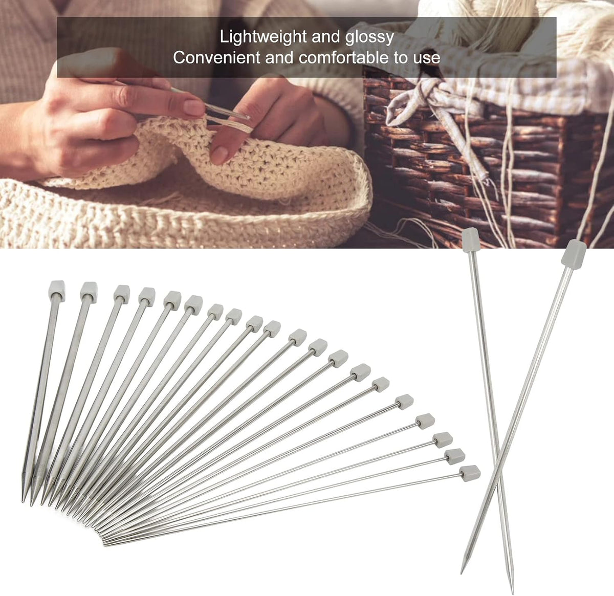 11 Pairs of Stainless Steel Knitting Needles, Metal Knitting Needles