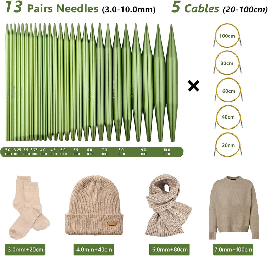 LYMIGER 13 Pairs Interchangeable Circular Knitting Needles Set, 4in
