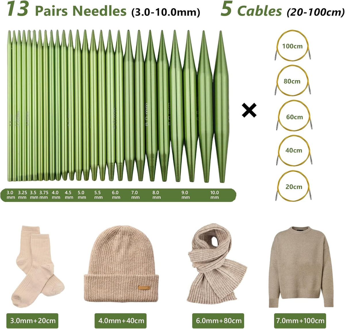 LYMIGER 13 Pairs Interchangeable Circular Knitting Needles Set, 4in