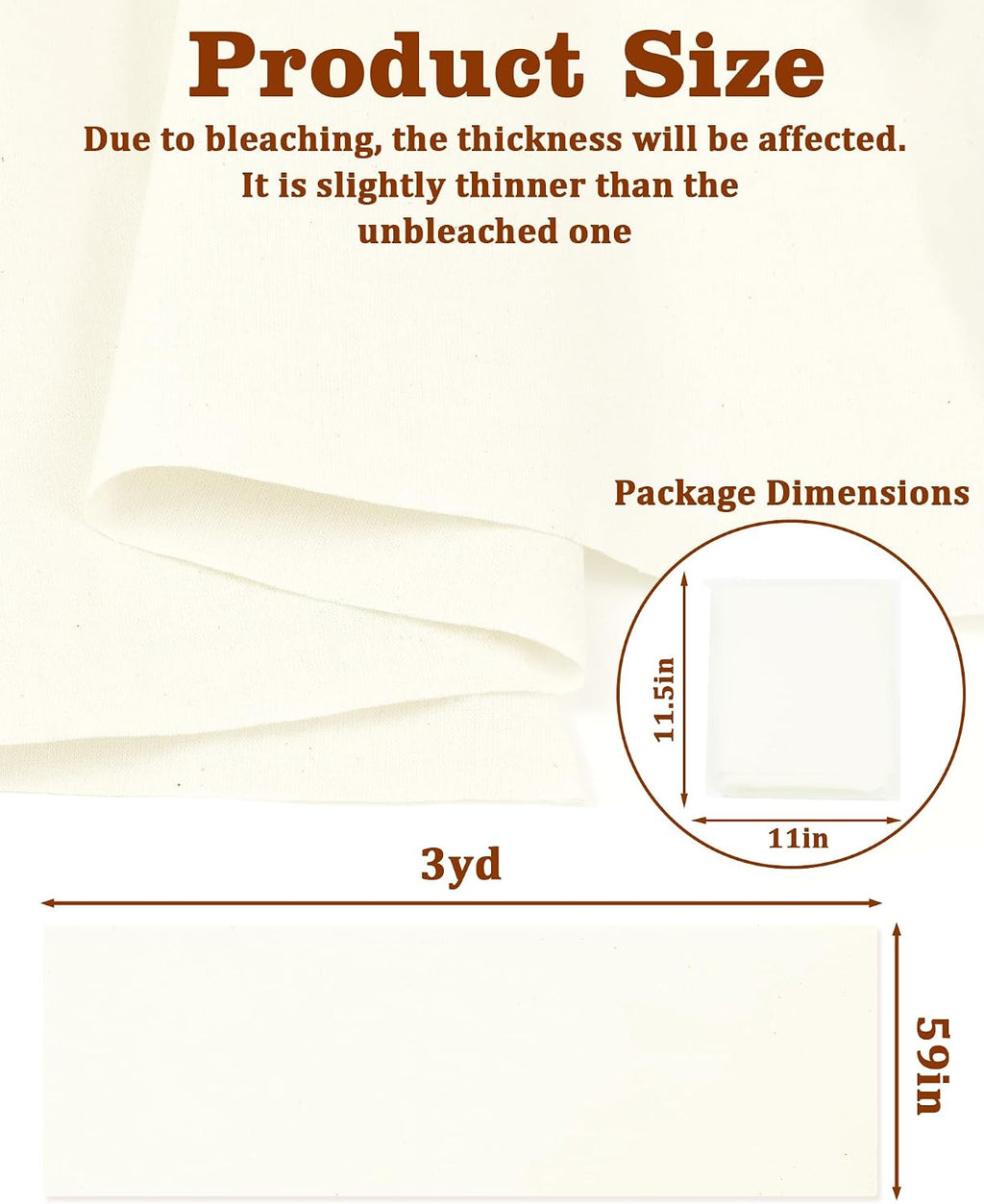 FIVEIZERO 100% Cotton Muslin Fabric by The Yard,59in x 3yd Cream