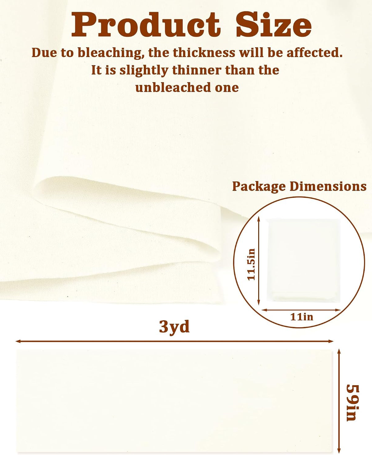FIVEIZERO 100% Cotton Muslin Fabric by The Yard,59in x 3yd Cream