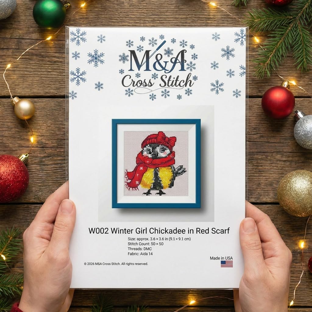 Counted Cross Stitch Kit for Adults, Winter Chickadee, 14 Count Aida