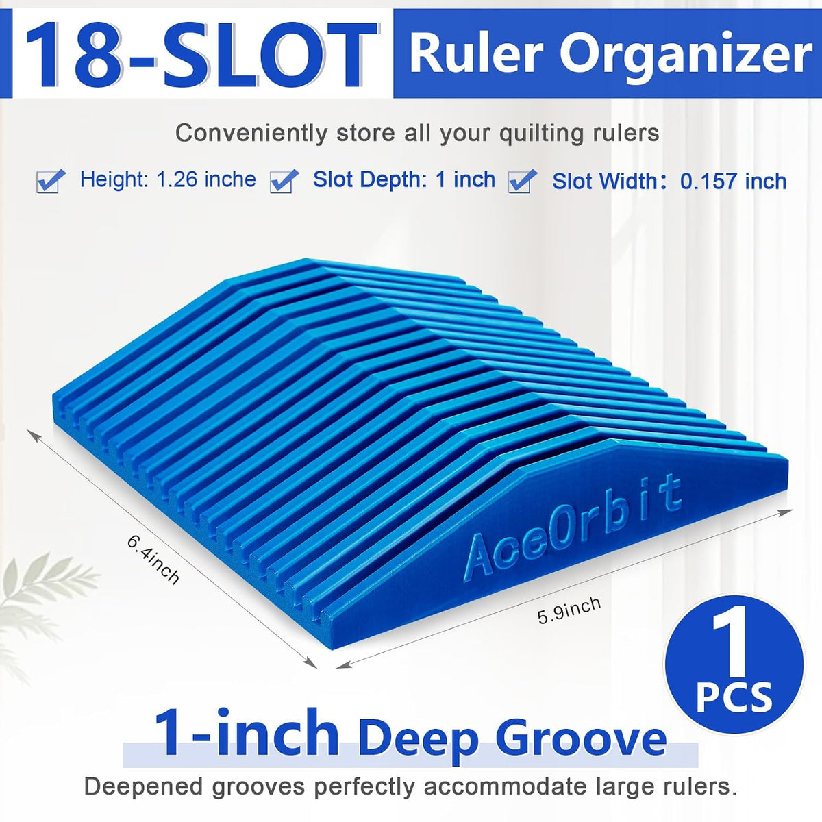 18 Slot Storage Rack for Quilting Rulers, Blue Ruler Holder Organizer