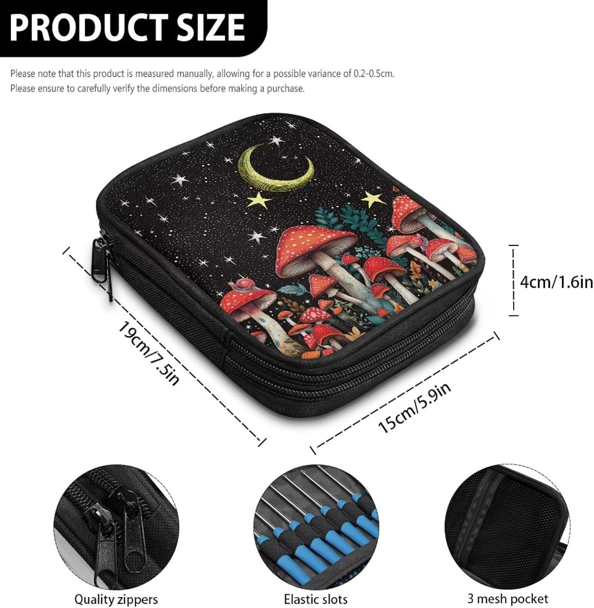 Mushroom Moon Crochet Hook Case - Empty Zipper Bags Organizer with Web