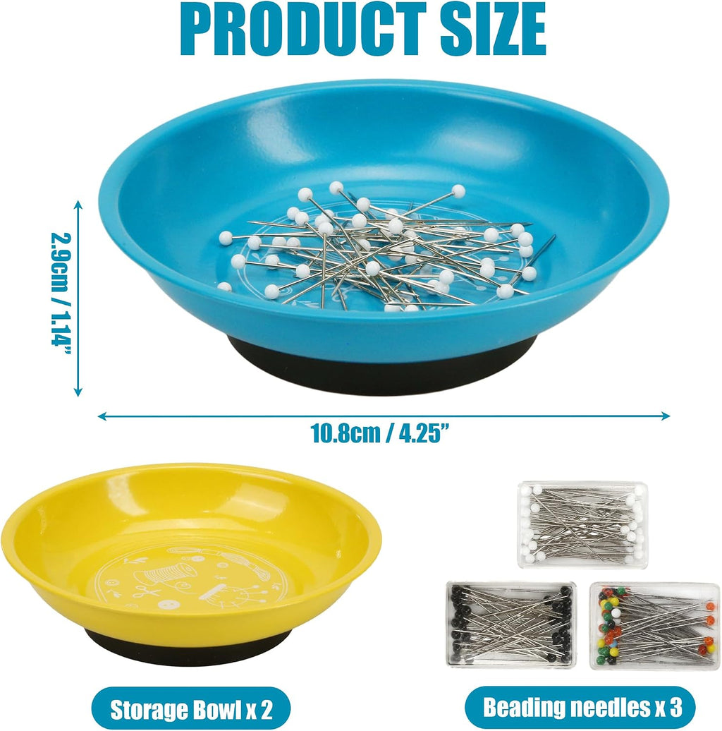 2Pcs Magnetic Bowl Sewing Pin Bobby Holder Storage Tray with 150Pcs