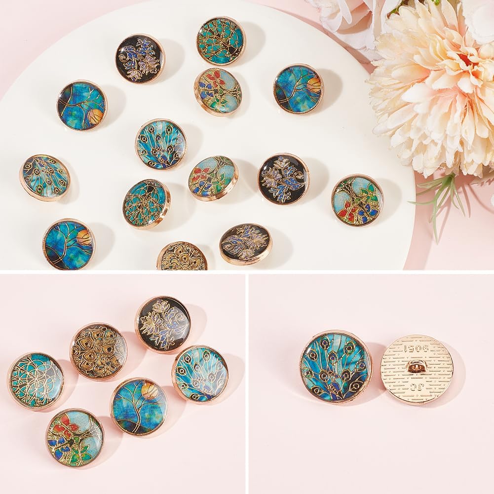 24Pcs 6 Styles Mixed Color Vintage Enamel Shank Flower Unique Button