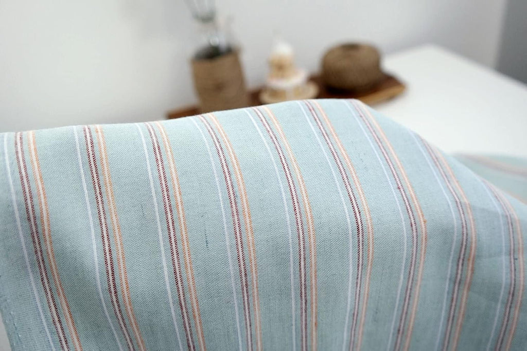 Beige Linen Cotton Stripe Fabric | Premium Medium-Weight Material