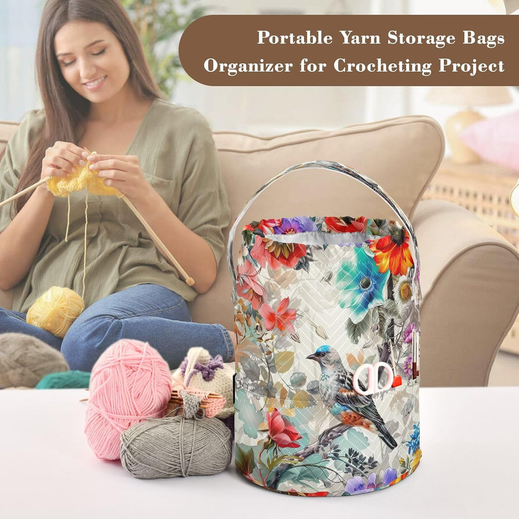 YETTASBIN Bird Flower Yarn Storage Bag, Large Crochet Knitting Bag