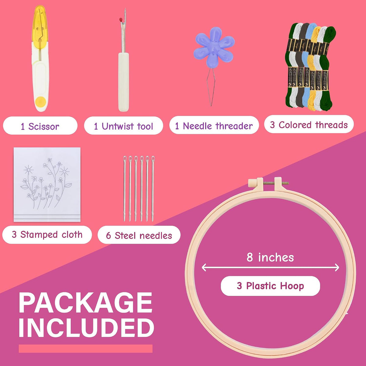 Clear Background Embroidery Kit for Beginners – DIY Hand Embroidery