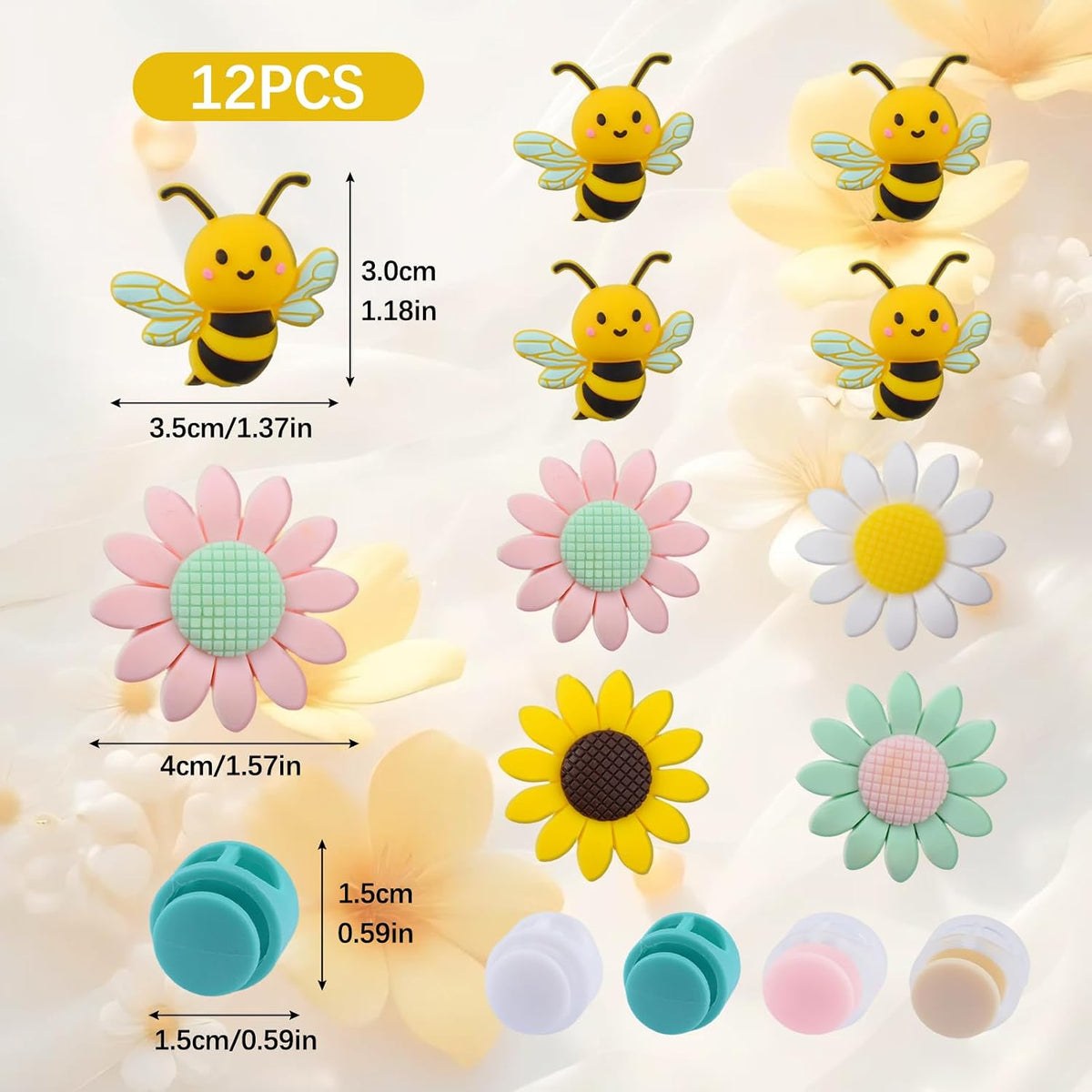 12 Pcs Silicone Knitting Needle Stoppers, Bee Daisy Flower Knitting