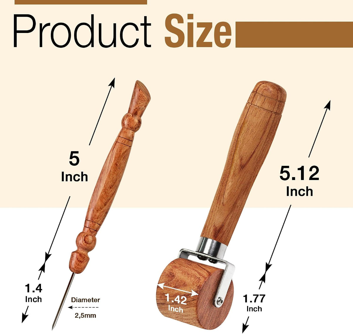 SAVINA 2-Piece Seam Roller & Stiletto Set, Wooden Sewing & Quilting