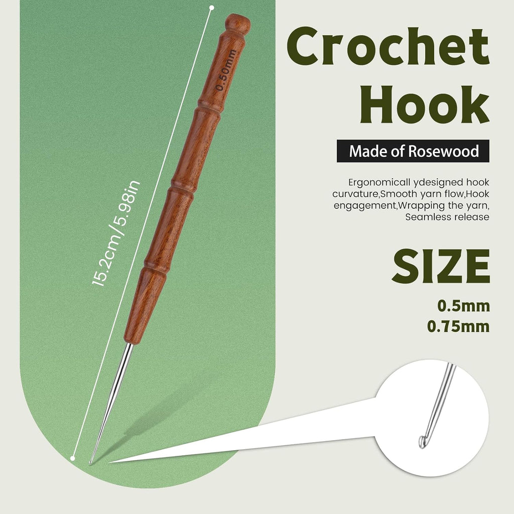 Wuadua 0.5/0.75mm Crochet Hook Ergonomic Crochet Hooks with Wooden
