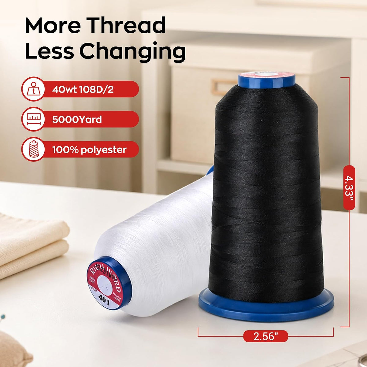 Poolin Embroidery Thread 1 Black & 1 White 4000M
