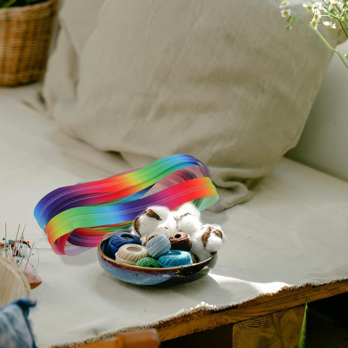 DRESSOOS Rainbow Nylon Coil Zipper Tape 5 Yards Multifunctional