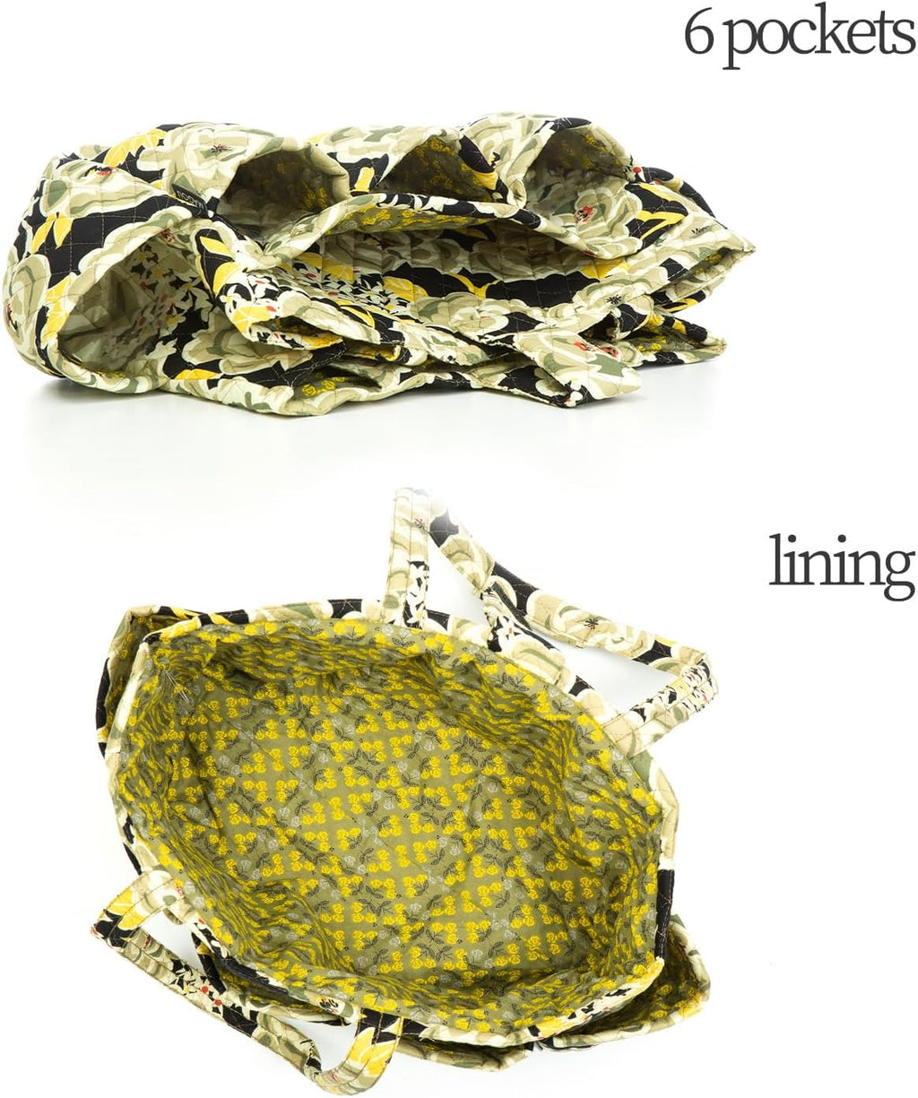 Knitting Quilted Tote Bag w/6 Pockets, Multifunctional Yarn Organizer