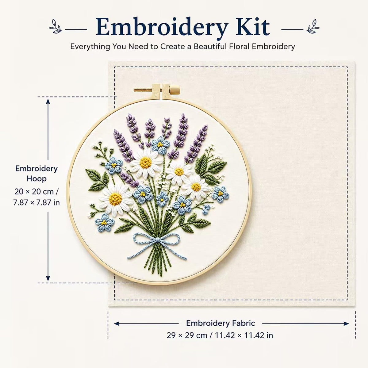 Daisy Lavender Embroidery Kit for Beginners, DIY Floral Craft Set