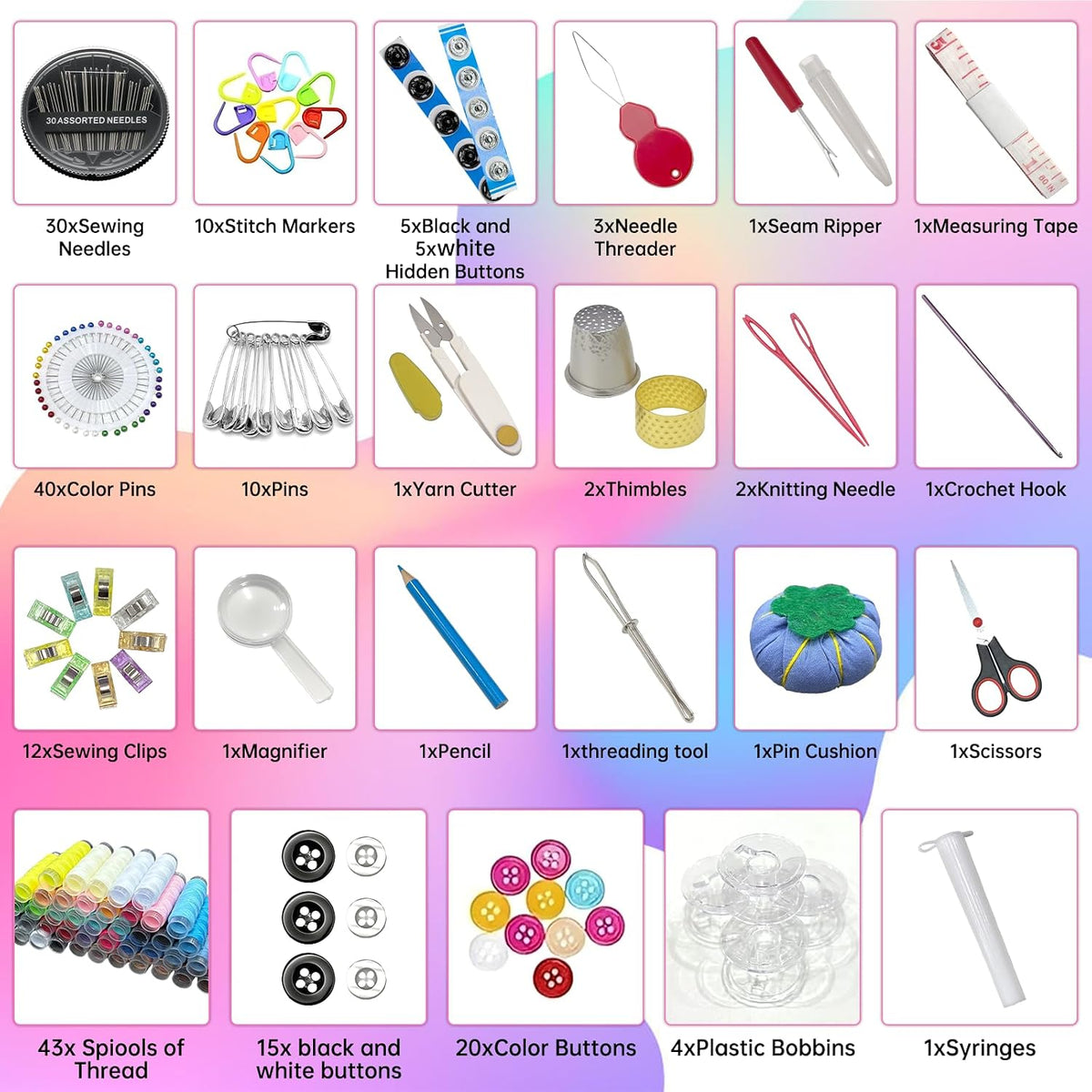 212PCS Sewing Kit for Adults, Portable Hand Sewing Kit with 43XL