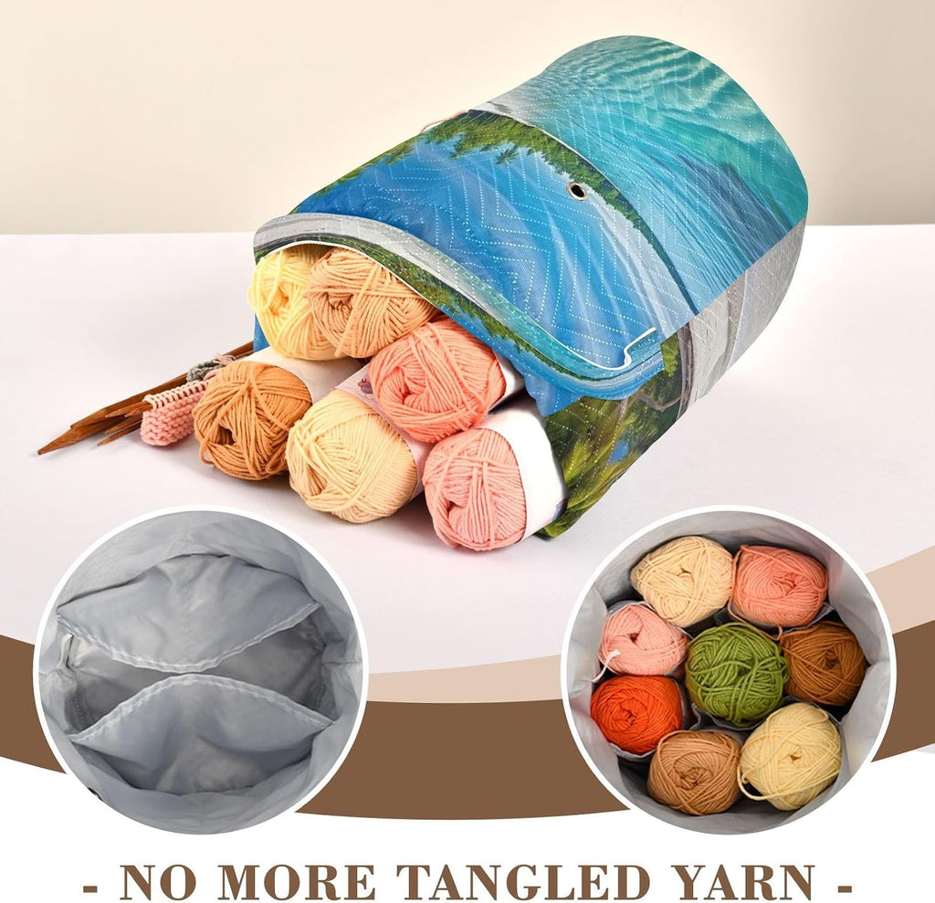 YETTASBIN Summer Beach Yarn Storage Bag, Large Crochet Knitting Bag