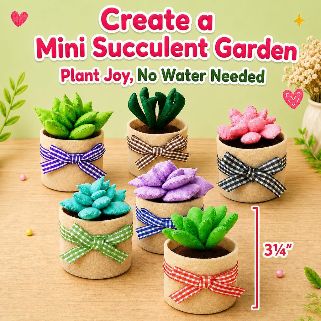 Glittery Garden Felt Succulent Craft Kit. Sewing Project to Make 6