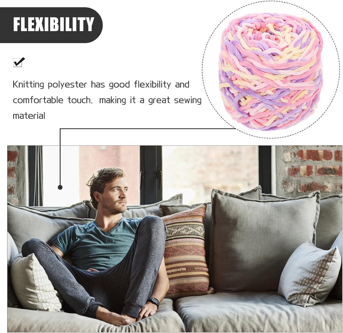 Polyester Crochet Yarn for Beginners, Single Strand Glossy Crafting
