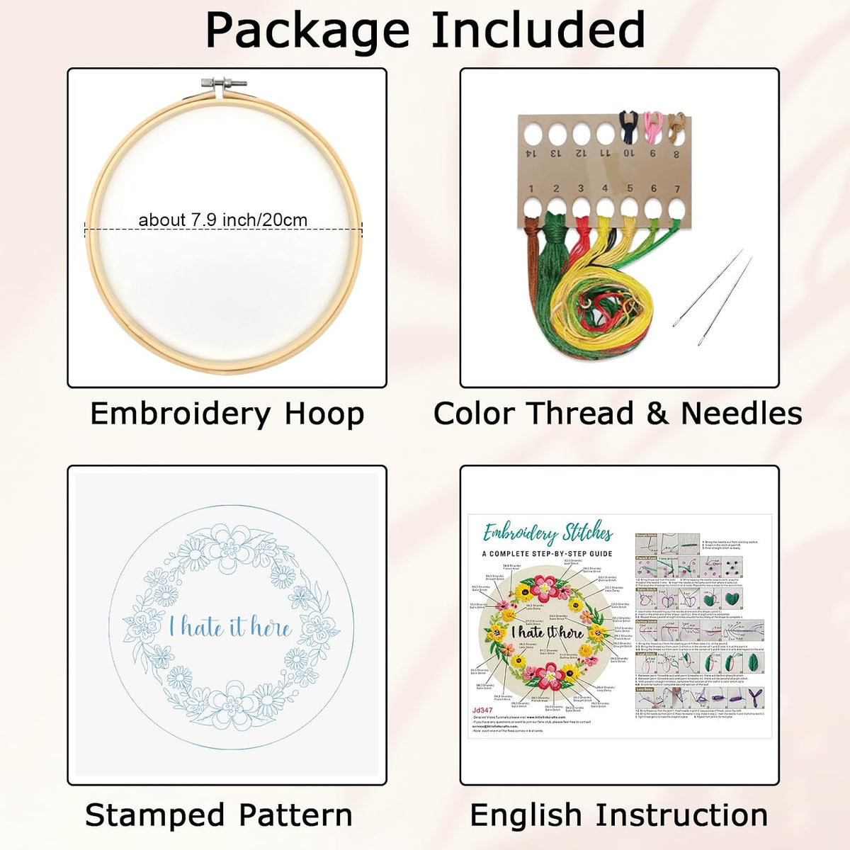 Nuberlic Floral Embroidery Kit for Beginners,Funny Embroidery Practice