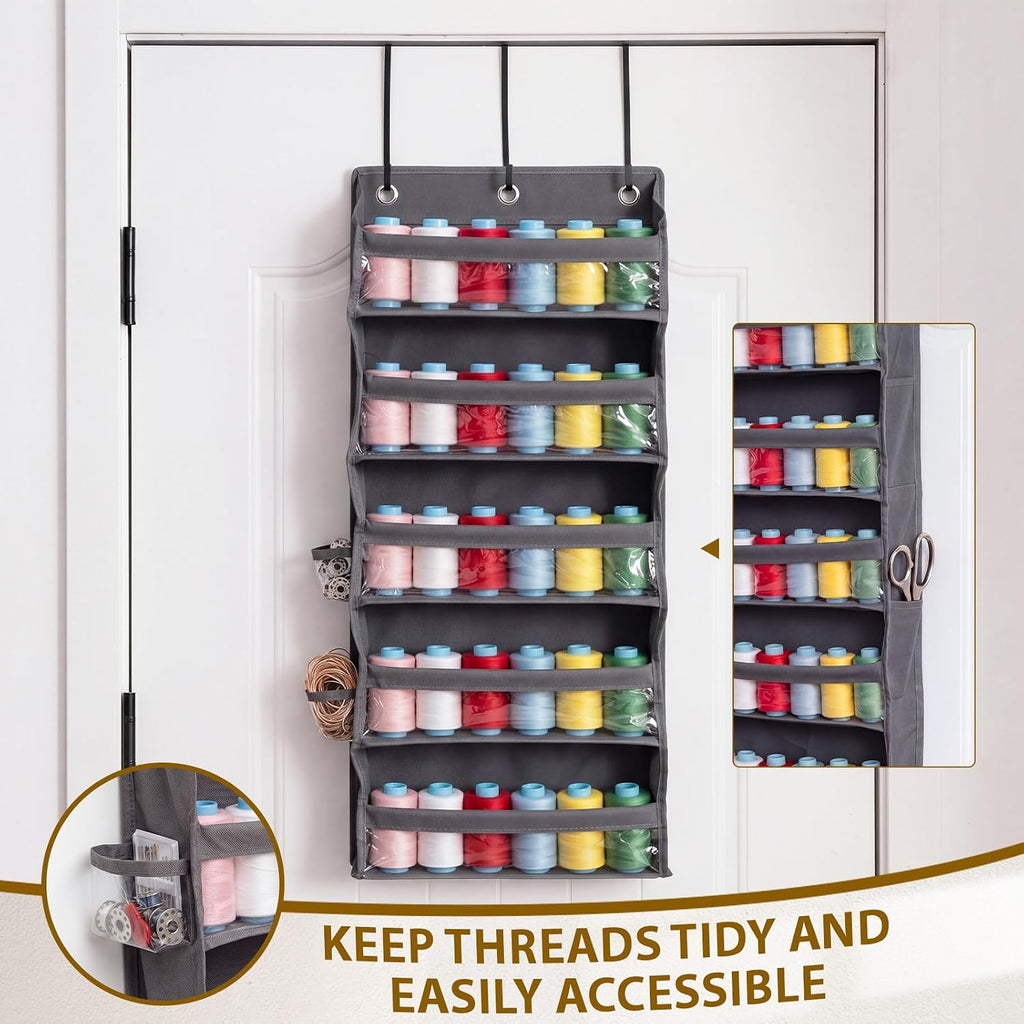 Tegeme 5-Tier Thread Holder Over Door, Large Spool Organizer,Dark Gray